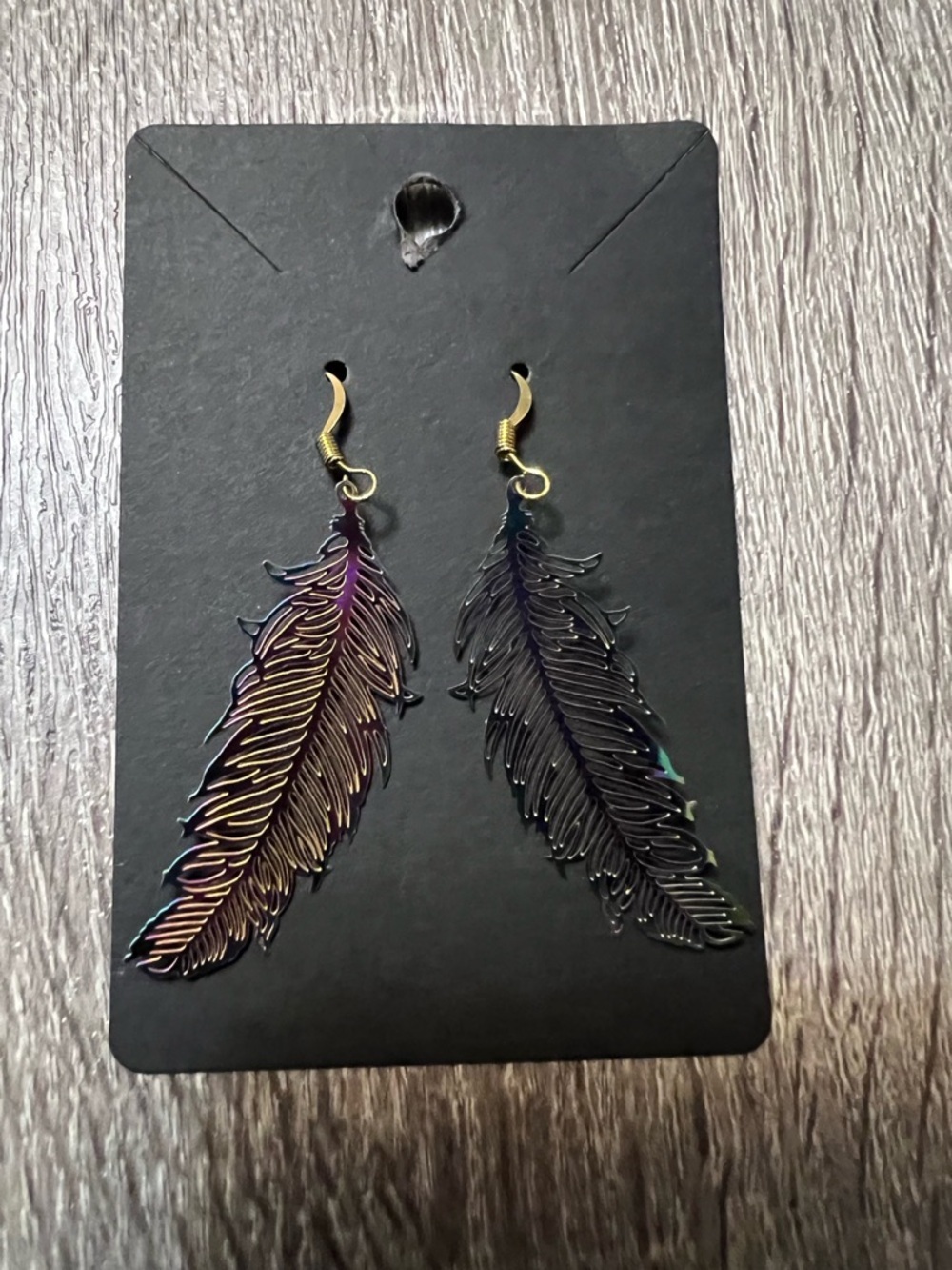 Iridescent Feather Dangle Earrings NIP